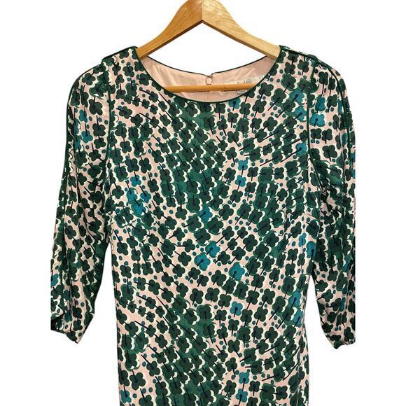 Boden Floral Kelly Green & Pink Four Leaf Clover Sheath Belted Tie Dress US 6R - Picture 6 of 16